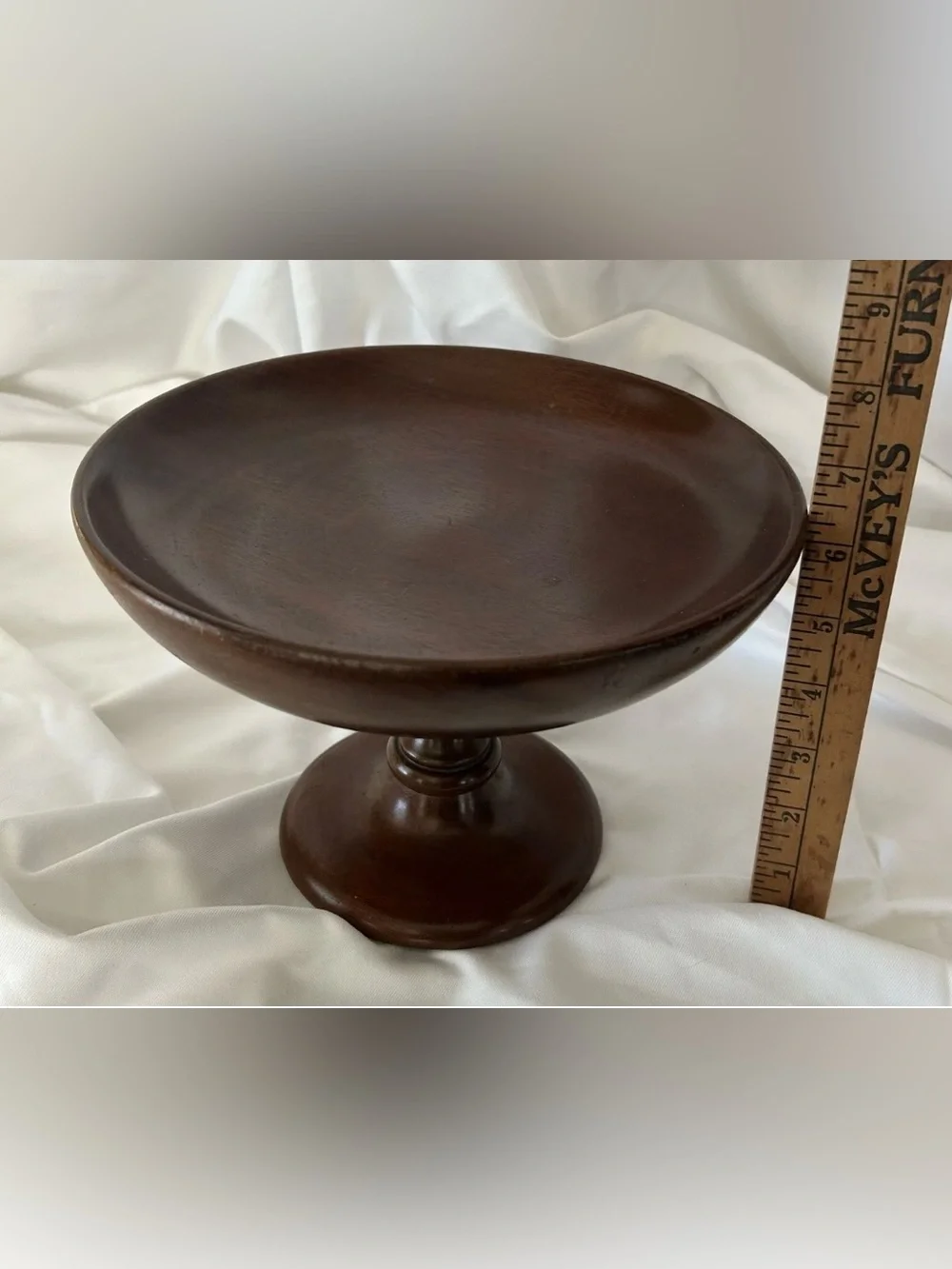 1971 Mahogany Hand Turned Pedestal / Compote Bowl Signed MCM Retro Vintage USA